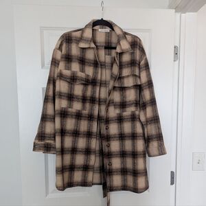12th Tribe Tan and Brown Plaid Shacket